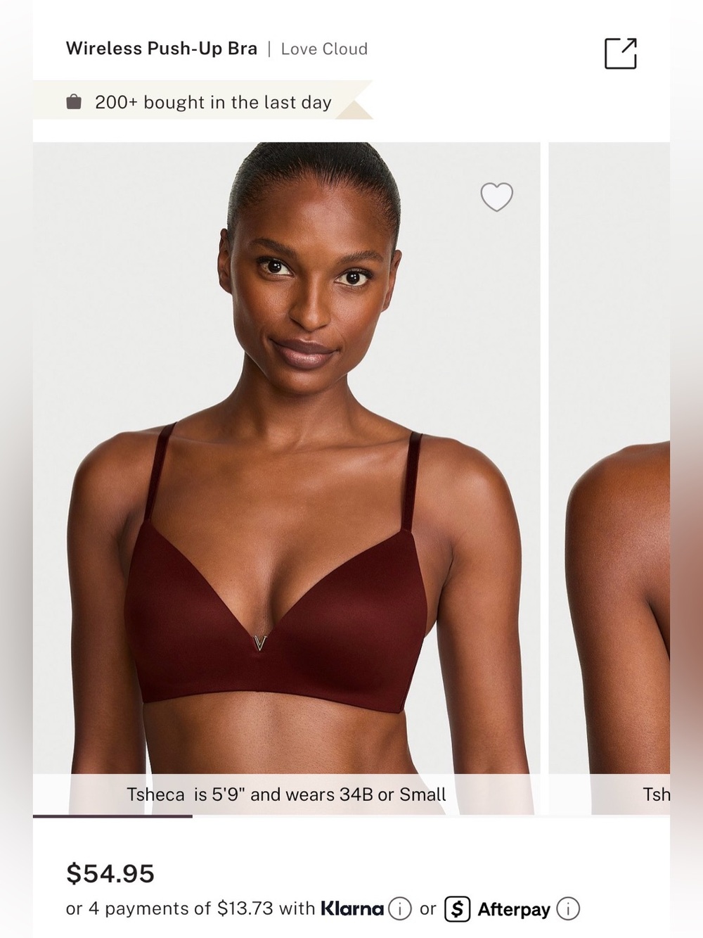 Victoria Secret Love Cloud Wireless Burgundy Push Up Bra